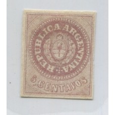 ARGENTINA 1862 GJ 10A ESCUDITO CON INFIMO ADELGAZAMIENTO ( 2 MILIMETROS ) ES LA RARISIMA ESTAMPILLA DE COLOR LILA NUEVA SIEMPRE FALTA PROVENIA DE UNA IMPORTANTE COLECCION QUE COMPRAMOS RECIENTEMENTE U$ 220